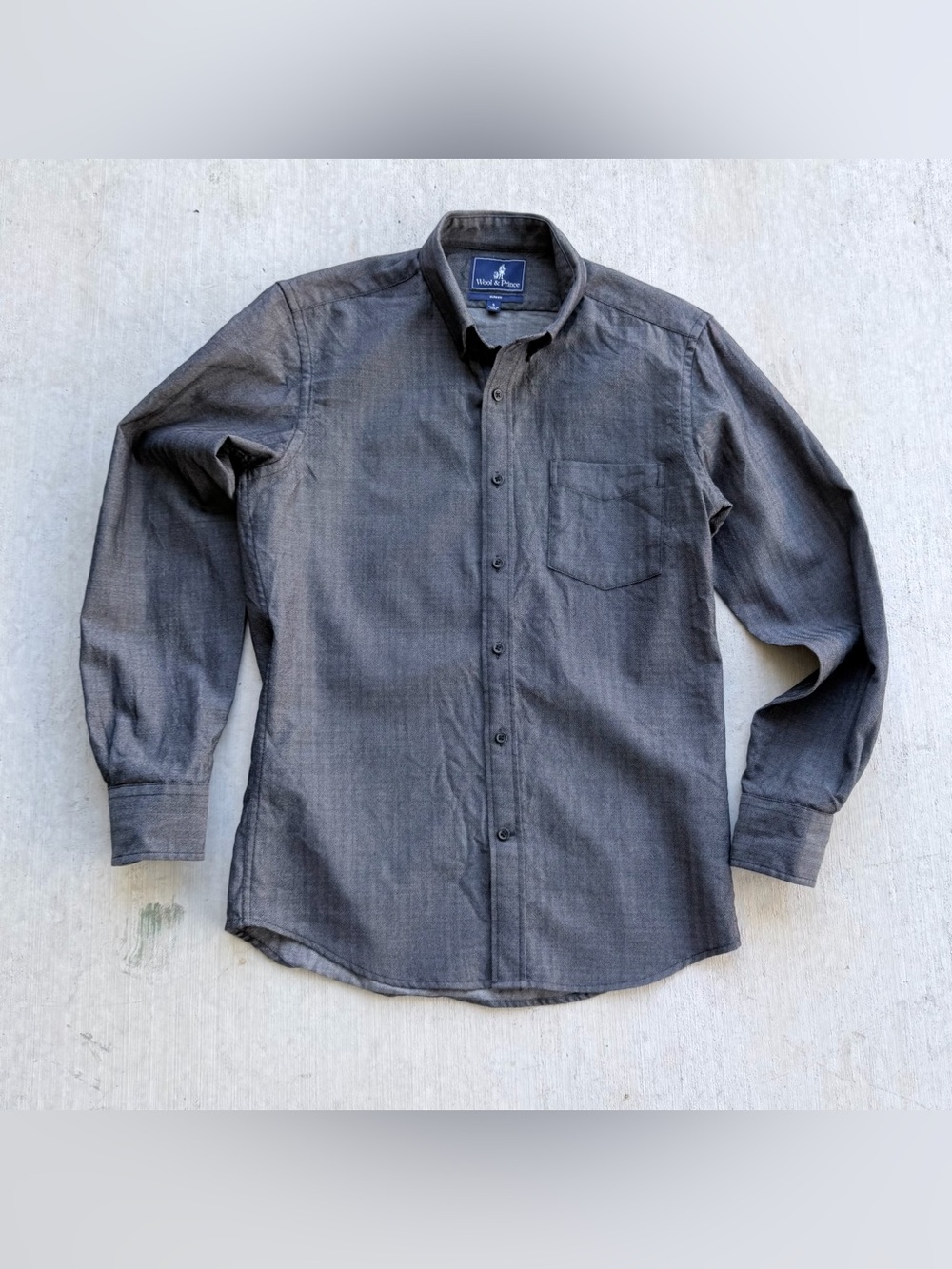 Wool And Prince Button Up Shirt Men Size Small Slim Fit Gray Herringbone